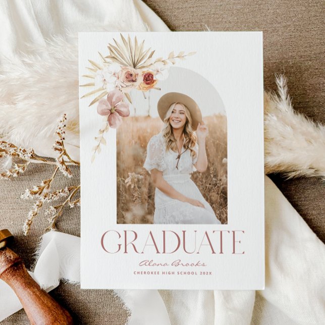 Elegante Boho Floral | Invitación a graduación de  (Elegant Boho Floral | Photo Graduation Invitation)