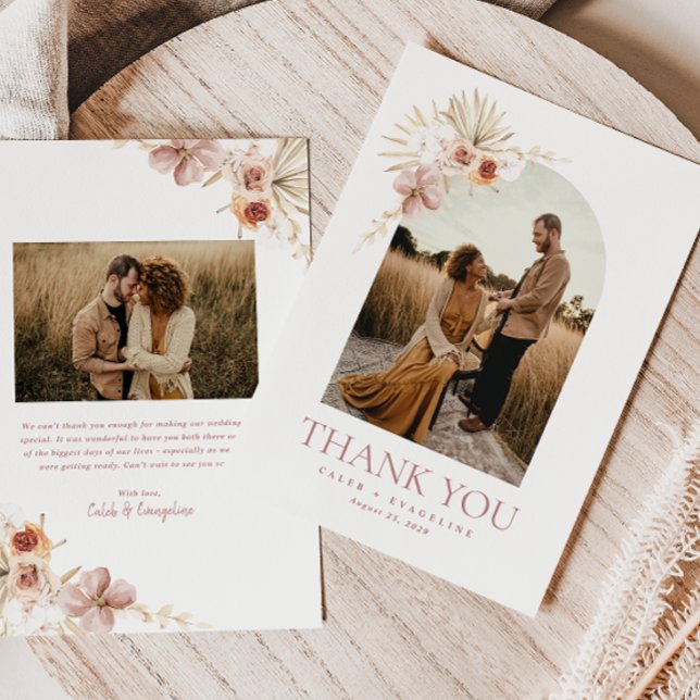 Elegante Boho Floral | Tarjeta de agradecimiento d (Elegant Boho Floral | Photo Thank You Card)