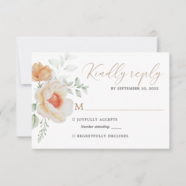 Elegante Boho Moda Rubor Gold Floral Wedding Rsvp (Anverso)