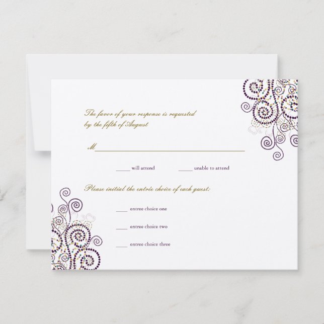 Elegante Boho Purple Spirals Boda Tarjeta RSVP (Anverso)