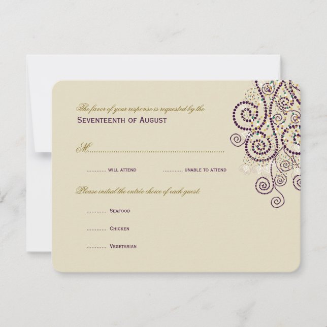Elegante Boho Purple Spirals Boda Tarjeta RSVP (Anverso)