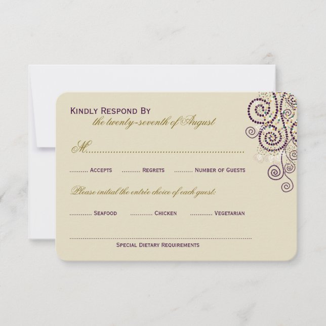 Elegante Boho Purple Spirals Boda Tarjeta RSVP (Anverso)