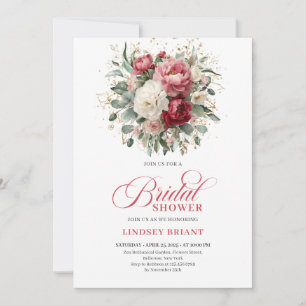 Elegante Boho Rosa Rojo Oro Invitación de Despedid