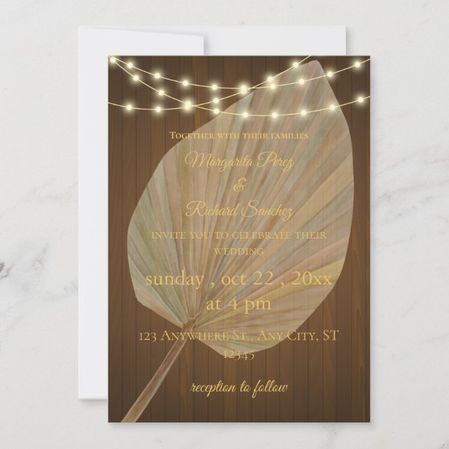 Elegante Boho Wedding Invitación con hojas de palm (Anverso)