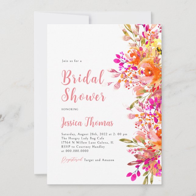 Elegante Boho Wildflower Bridal Shower Invitación (Anverso)
