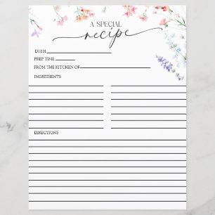Elegante Boho Wildflower   Tarjetas de receta