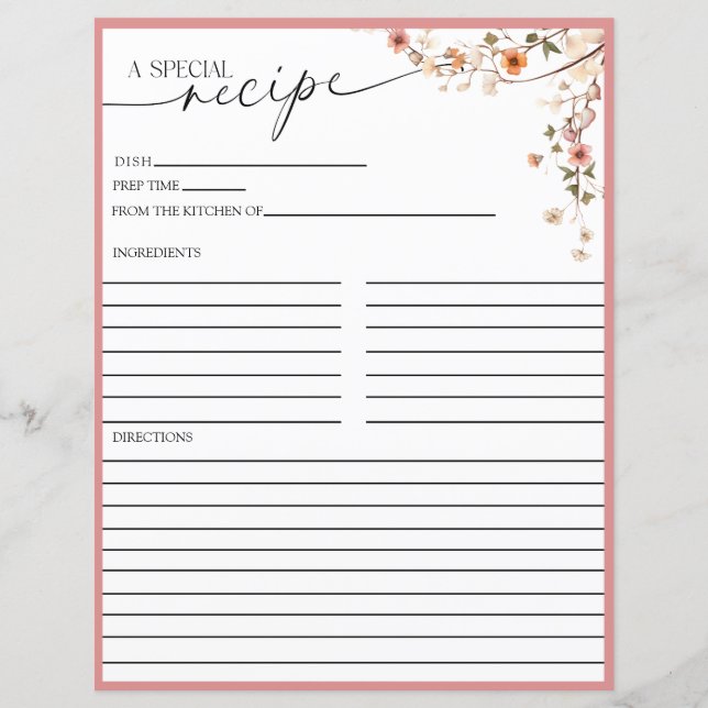 Elegante Boho Wildflower | Tarjetas de receta (Anverso)