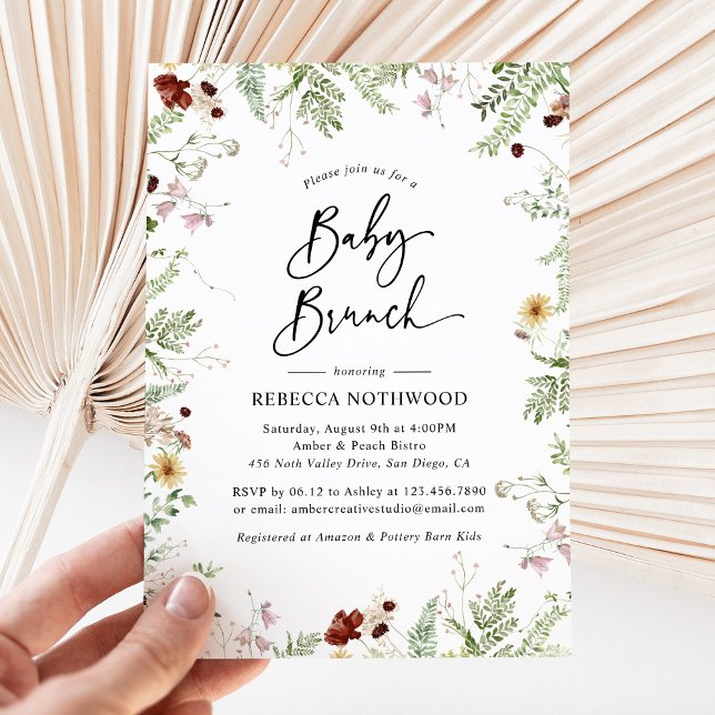 Elegante Boho Wildflowers Baby Brunch Invitación (Subido por el creador)