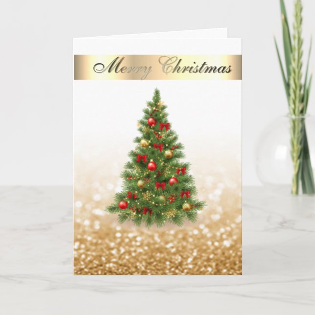 Elegante Bokeh Falso Dorado, Árbol de Navidad Chic (Anverso)