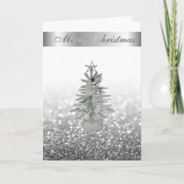 Elegante Bokeh Plateado, Árbol de Navidad en Acuar