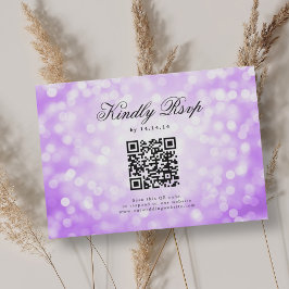 Elegante Bokeh Wedding QR RSVP Luce púrpura