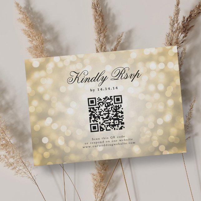 Elegante Bokeh Wedding QR RSVP Luces Gold (Elegant Wedding QR RSVP Bokeh Lights Gold )