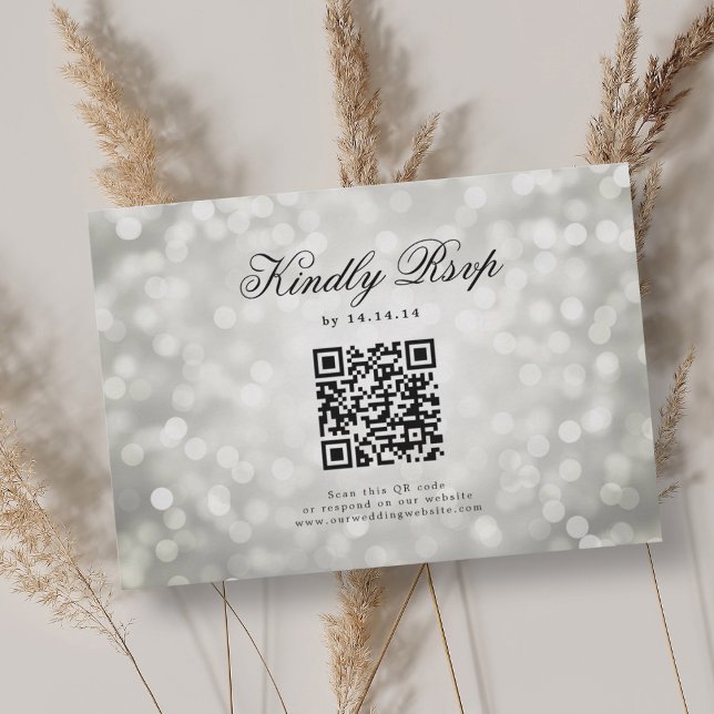 Elegante Bokeh Wedding QR RSVP Luces Silver (Elegant Wedding QR RSVP Bokeh Lights Silver )