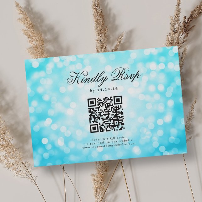 Elegante Bokeh Wedding QR RSVP Luces turquesa (Elegant Wedding QR RSVP Bokeh Lights Turquoise )