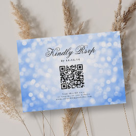 Elegante Bokeh Wedding QR RSVP Luz Azul