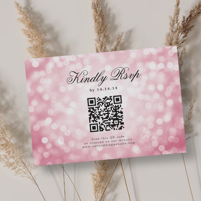 Elegante Bokeh Wedding QR RSVP Luz Rubor Rosa (Elegant Wedding QR RSVP Bokeh Lights Blush Pink )
