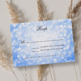 Elegante Bokeh Wedding RSVP Luz Azul
