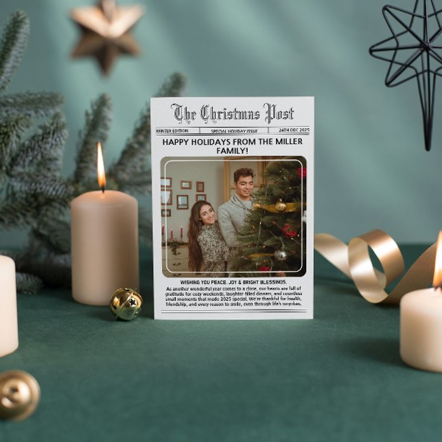 Elegante Boletín Moderno de Navidad con Collage de (newspaper elegant year in review black and white classic vintage unique classic fun modern)