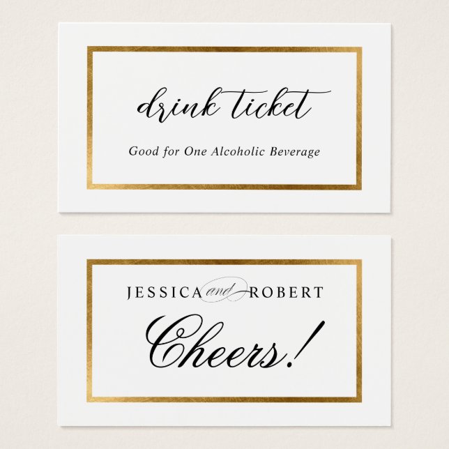 Elegante boleto de bebida Faux Gold Border (Anverso y reverso)