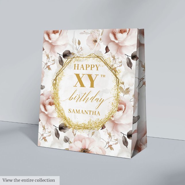 Elegante bolsa de regalo de cumpleaños Rústico ros (Elegant Dusty Pink Rustic Gold Birthday Gift Bag

)