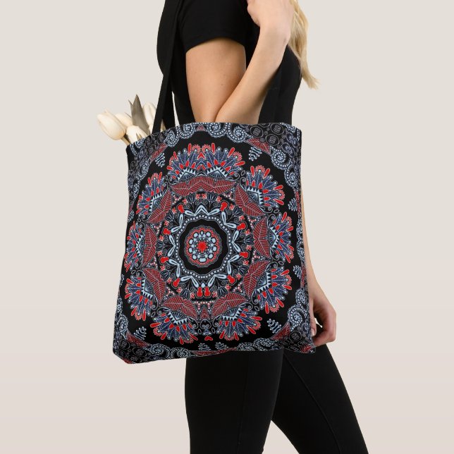 Elegante bolsa de té gris y rojo Mandala (Detalle)