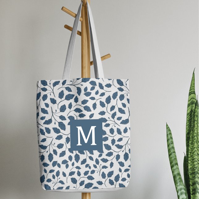 Elegante Bolsa de Tote con hojas botánicas azules (Subido por el creador)
