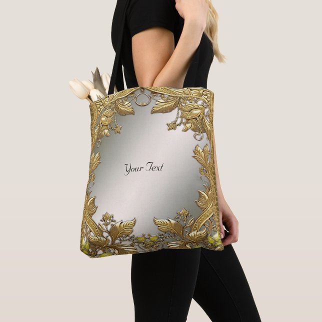 Elegante Bolsa de Tote con motivos florales y dora (Detalle)