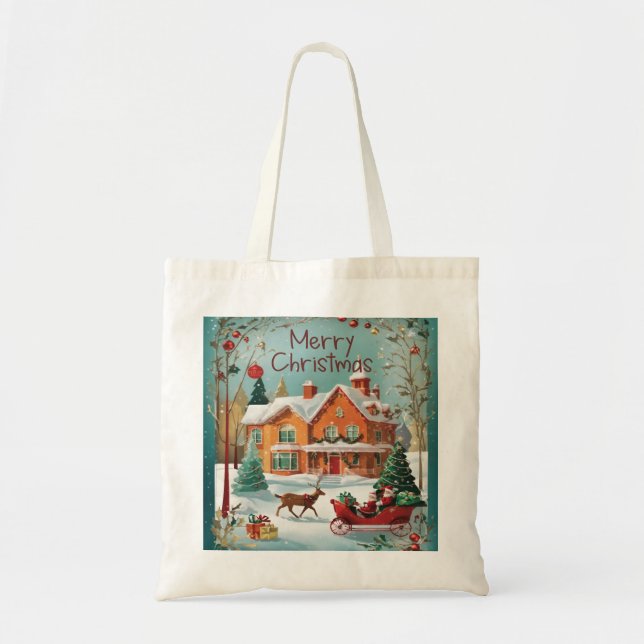 Elegante Bolsa de Tote de Navidad con Feliz (Frente)