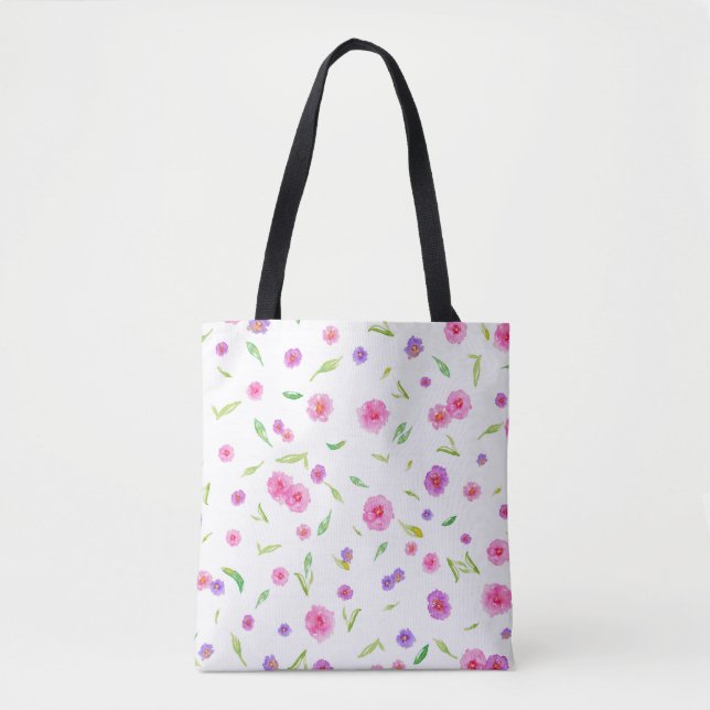 Elegante Bolsa de Tote Floral - Diseño Pintado A M (Anverso)