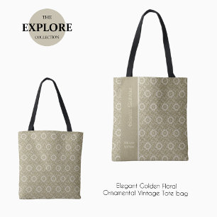 Elegante Bolsas de Tote Ornamental Dorado Floral