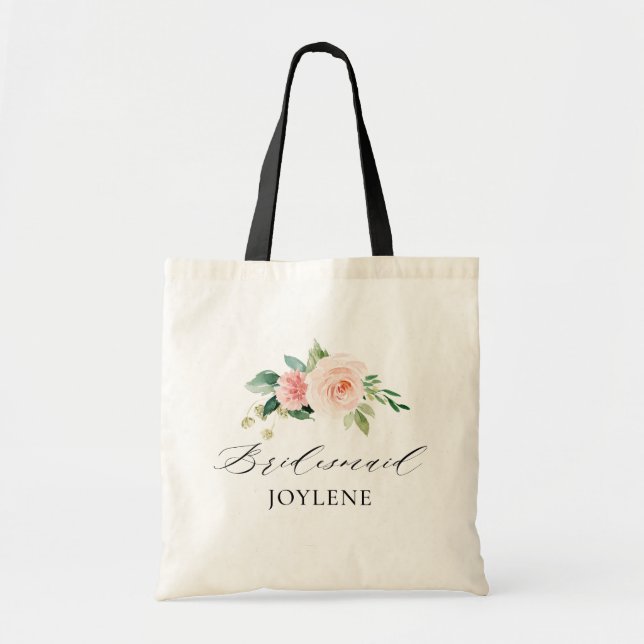 elegante bolso tote para dama de honor con flores  (Frente)