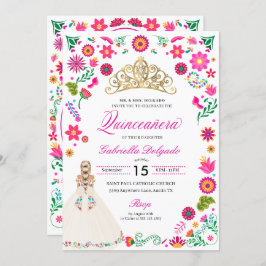 Elegante Bordado Otomí Invitación Quinceañera