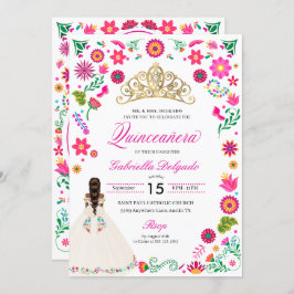 Elegante Bordado Otomí Invitación Quinceañera