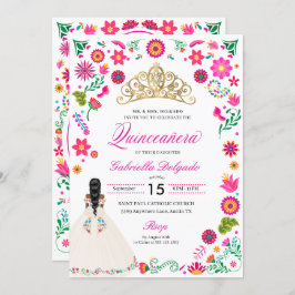 Elegante Bordado Otomí Invitación Quinceañera