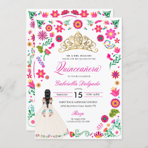 Elegante Bordado Otomí Invitación Quinceañera