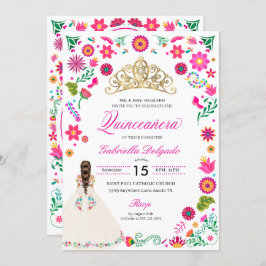 Elegante Bordado Otomí Invitación Quinceañera