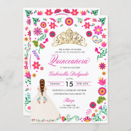 Elegante Bordado Otomí Invitación Quinceañera