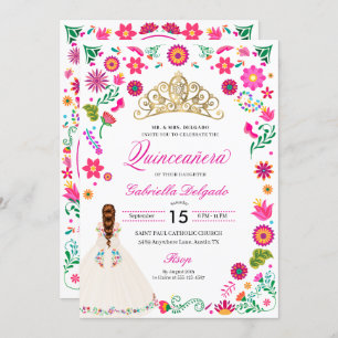 Elegante Bordado Otomí Invitación Quinceañera