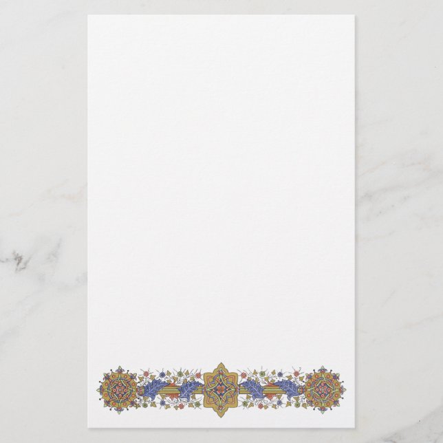 Elegante borde dorado con estatua de hojas azules (Anverso)