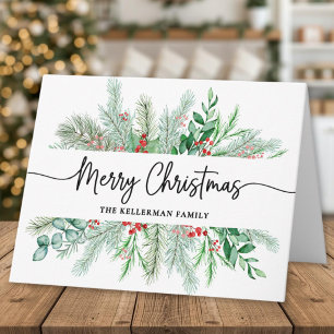 Elegante Botánica Verde Navidad Alegre 