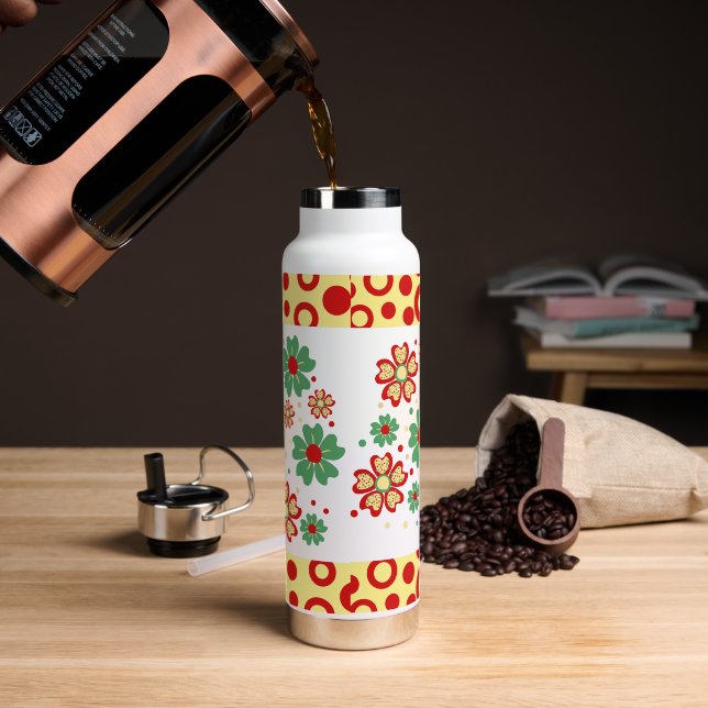 Elegante botella de agua floral de Moda contemporá (Café)