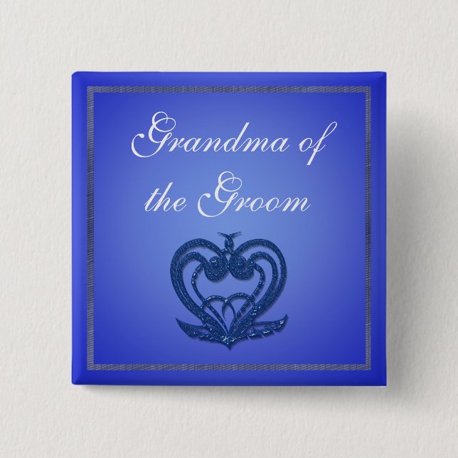 Elegante botón boda azul. (Anverso)