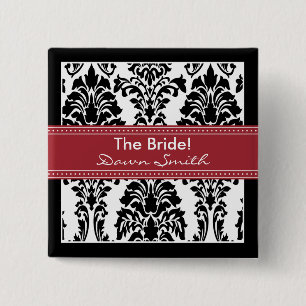 Elegante botón Damask Bridal Party (rojo)