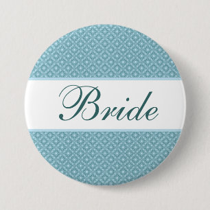 Elegante botón de nombre de boda para novia.