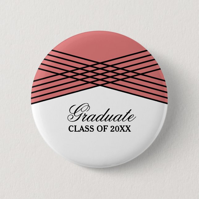 Elegante botón Deco rojo de graduación (Anverso)