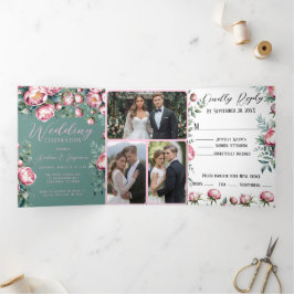 Elegante Bouquet Peony en la invitación a la boda 