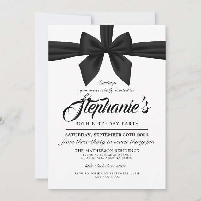 Elegante Bow Black Tiffany Invitación de cumpleaño (Anverso)