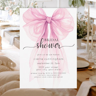 Elegante Bow Rosa Mínimo Ducha Bridal Invitación