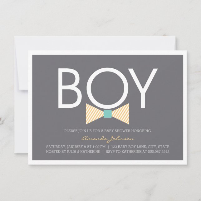 Elegante Bow Tie Boy Baby Shower Invitaciones (Anverso)