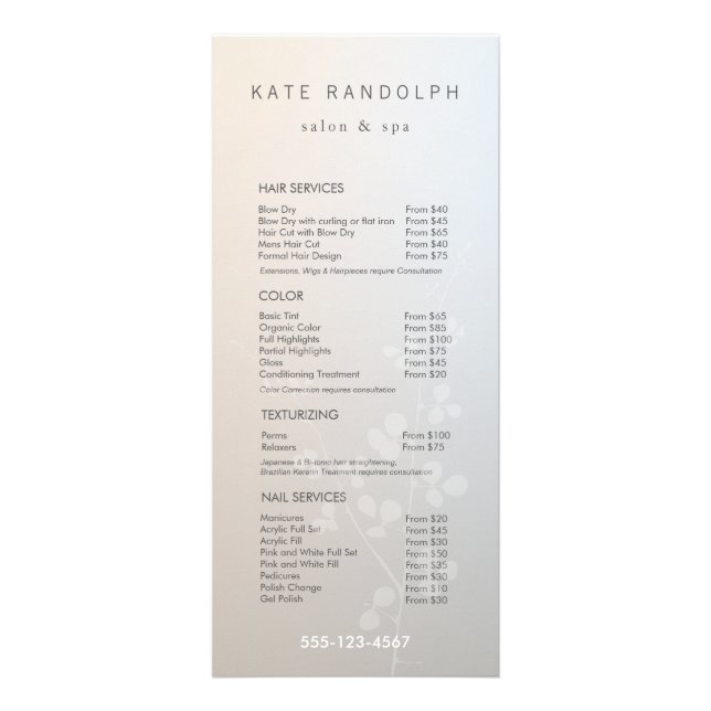 Elegante Branch Salon Price List Service Menú (Frente)